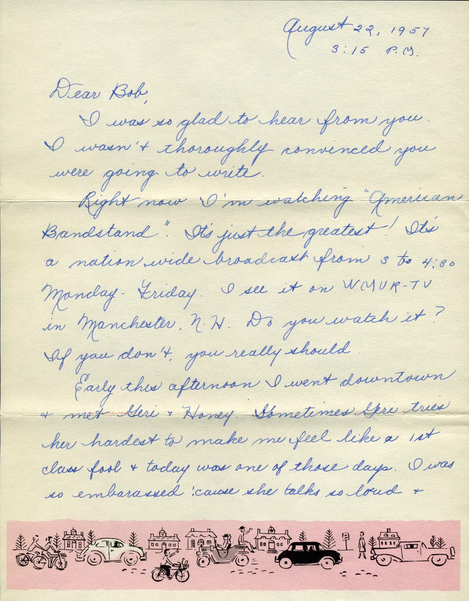 Fran's letter to Bob, dated August 22, 1957